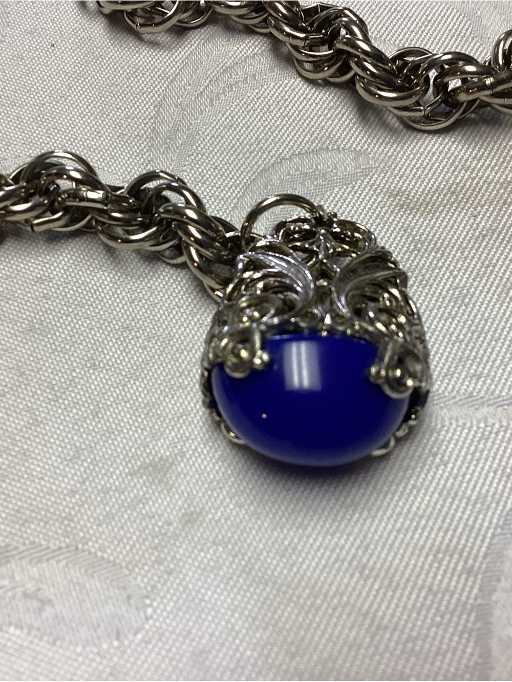 PAULINE RADER. Silver Rope Chain Pendant Belt with Deep Blue Glass RARE 💙💙💙 - Picture 4 of 9